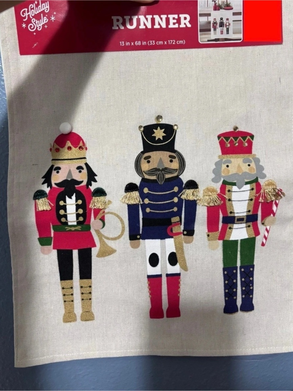 Holiday Style Nutcracker Table Runner Red & Cream NWT